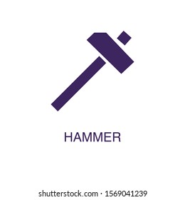 Hammer element in flat simple style on white background. Hammer icon, with text name concept template