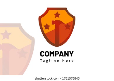 plantilla de logotipo de emblema de martillo para construcción de iconos, inmobiliaria de desarrolladores, logotipo inicial, sistema de marca, kit de marketing y empresa constructora