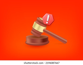 Martillo con pictograma de punto de exclamación. Ilustración del vector 3d