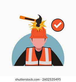 Hammer falls on the head wearing the helmet