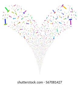 Hammer fireworks stream. Vector illustration style is flat bright multicolored iconic symbols on a white background. Object double fountain created from random pictograms.