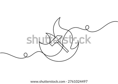 Hammer with flames icon continuous one line drawing on white background minimalist metal forging tools symbol outline vector illustration