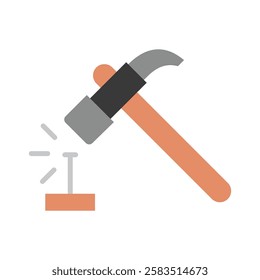 Hammer flat color icon, mini, small illustration. use for modern concept, print, UI, UX kit, web and app development. Vector EPS 10, related to industrial, business, finance, investment.