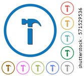 Hammer flat color vector icons with shadows in round outlines on white background
