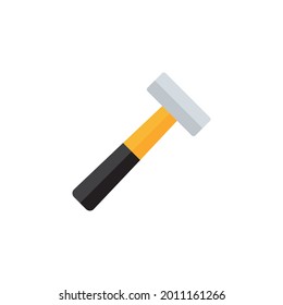 Hammer flat icon. Yellow hummer symbol. Work repair tool. Vector illustration isolated on white.