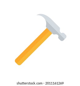 Hammer flat icon. Yellow hummer symbol. Work repair tool. Vector illustration isolated on white.