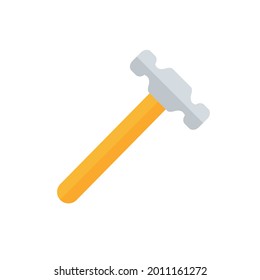 Hammer flat icon. Yellow hummer symbol. Work repair tool. Vector illustration isolated on white.