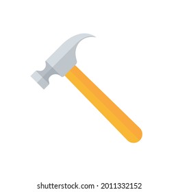 Hammer flat icon. Yellow hummer symbol. Work repair tool. Vector illustration isolated on white.