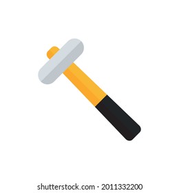 Hammer flat icon. Yellow hummer symbol. Work repair tool. Vector illustration isolated on white.