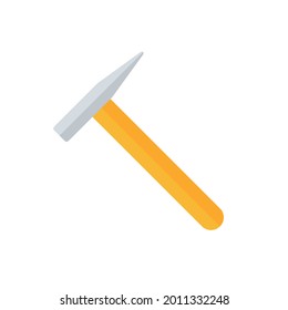 Hammer flat icon. Yellow hummer symbol. Work repair tool. Vector illustration isolated on white.