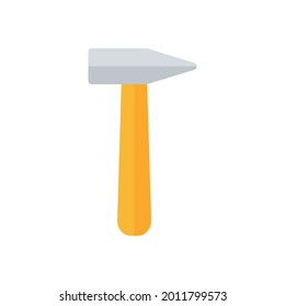 Hammer flat icon. Yellow hummer symbol. Work repair tool. Vector illustration isolated on white.