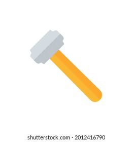 Hammer flat icon. Yellow hummer symbol. Work repair tool. Vector illustration isolated on white.