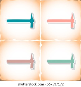 Hammer. Flat sticker with shadow on old paper. Vector illustration