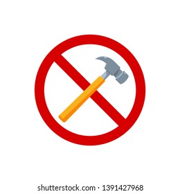 Hammer and forbidden sign. Isolated Vector Illustration