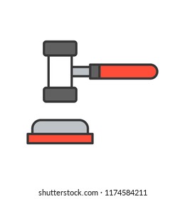 hammer and gavel, judge icon, editable stroke outline