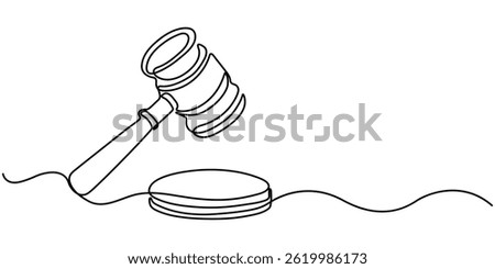 hammer, gavel in the judge, Judge hammer one continuous single line art drawing, law hammer one line continuous single line art vector illustration.