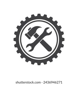 Hammer and gear logo vector flat design