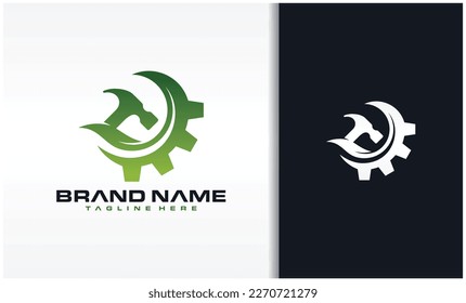 Hammer gear and nature leaf logo
