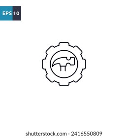 Hammer in the gear outline icon Vector illustration