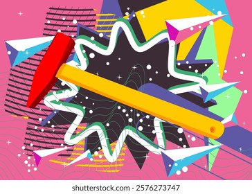 Hammer geometrical graphic retro theme background. Minimal geometric elements. Vintage abstract shapes vector illustration.