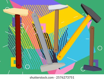 Hammer geometrical graphic retro theme background. Minimal geometric elements. Vintage abstract shapes vector illustration.