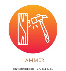 Icono de relleno de degradado de martillo, mini ilustración relacionada con la carpintería, industria de la madera. Uso Para El Concepto Moderno, Ui, Web Ux Y Desarrollo De App.