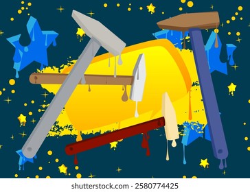 Hammer graffiti. Abstract modern street art decoration performed in urban painting style.