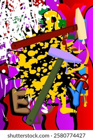 Hammer graffiti. Abstract modern street art decoration performed in urban painting style.