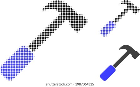 Hammer halftone dotted icon. Halftone array contains circle dots. Vector illustration of hammer icon on a white background.