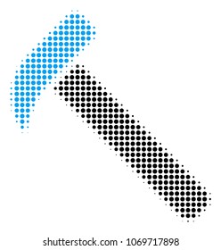 Hammer halftone vector pictogram. Illustration style is dotted iconic Hammer icon symbol on a white background. Halftone pattern is circle points.