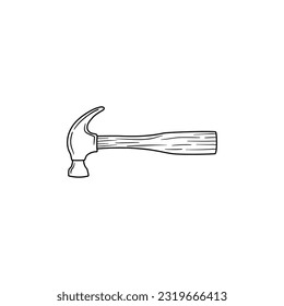Hammer Hand drawn doodle vector icon, isolated on white background