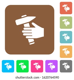 Hammer in hand flat icons on rounded square vivid color backgrounds.