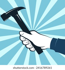 Hammer in the hand of a handyman, symbol for repair and service