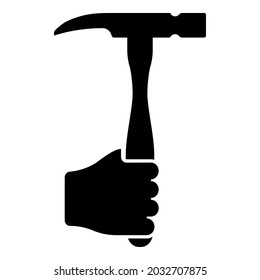 Hammer in hand holding tool use Arm using Working concept icon black color vector illustration flat style image