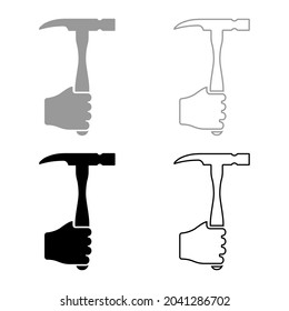 Hammer in hand holding tool use Arm using Working concept set icon grey black color vector illustration flat style image