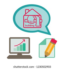 hammer in hand and house vector icon