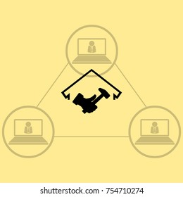 hammer in hand and house vector icon