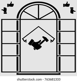 hammer in hand and house vector icon