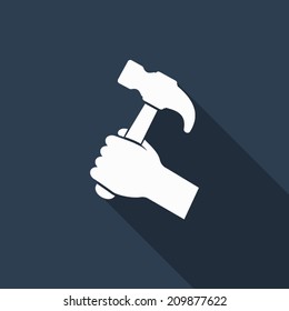 hammer in hand icon with long shadow