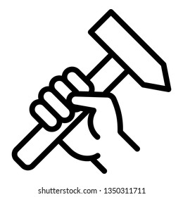 Hammer in hand icon. Outline hammer in hand vector icon for web design isolated on white background