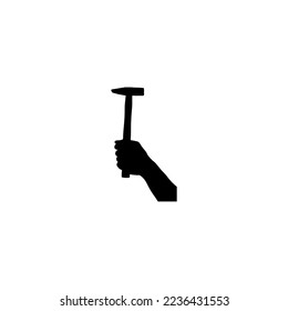 Hammer in hand icon. Simple style repair company big sale poster background symbol. Hammer in hand brand logo design element. Hammer in hand t-shirt printing. vector for sticker.