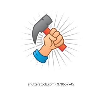 hammer hand image icon logo vector