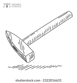 Hammer-Handwerkzeug-Symbol. Zeilenkunst Bearbeitbarer Hub