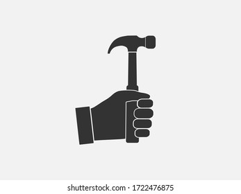 Hammer, hand, tool icon. Vector illustration, flat design.