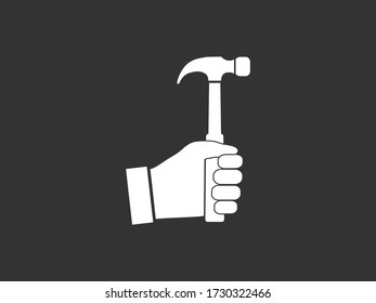 Hammer, hand, tool icon. Vector illustration, flat design.