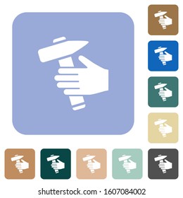 Hammer in hand white flat icons on color rounded square backgrounds