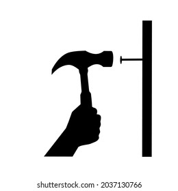 Hammer handle and nail the wall cover as a symbol icons vector.