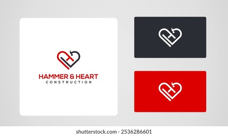 Martelo e coração logotipo de construção