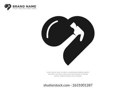Hammer heart logo. Minimalist logo combines hammer and heart shape. Ideal for building companies, carpentry services, DIY businesses, or hardware stores that prioritize quality and passion.