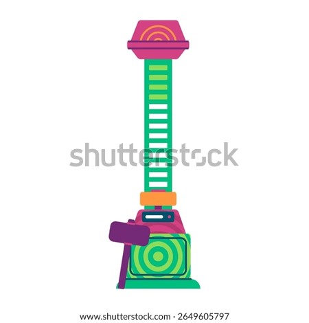 hammer heavy impact hit vector illustration of a classic arcade or carnival strength tester game where players hit a target to measure their power